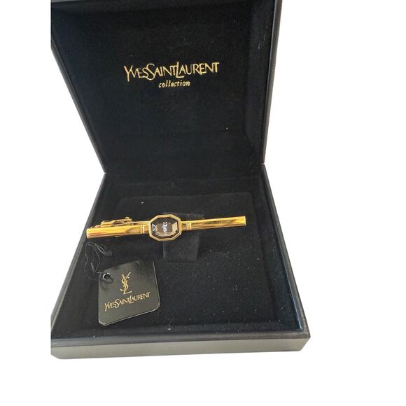 VINTAGE Yves Saint Laurent Tie Pin*VINTAGE BOX*Gold plated*Gorgeous set - Picture 1 of 3